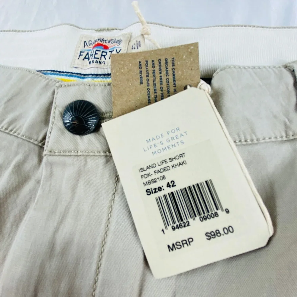 Faherty Island Life Short Faded Khaki Organic Cotton Mens 42 MBS2106